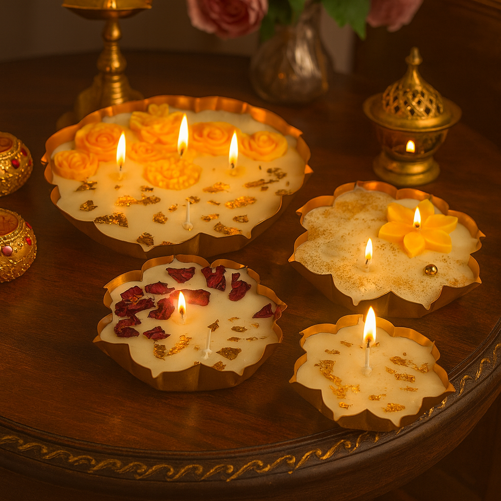 luxury Urli Scented Candle Combo – Handcrafted Floral Scented Candle for Devotional Offering (Pack of 4)